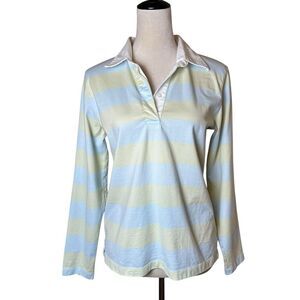 Vintage Talbots Rugby Polo Cotton Striped Shirt Pastel Mint Green Blue Y2K Retro
